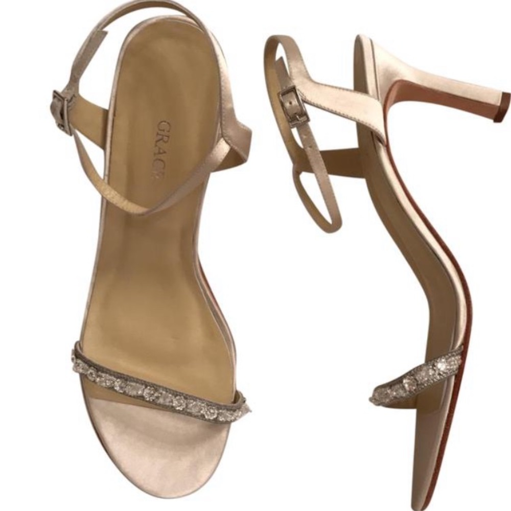 Grace Aria Beaded Strappy Heels, Size 8.5
